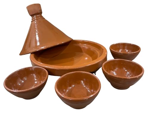 Servizio Tajine 5 pezzi - Tajine Marocchino Ø 33 e le sue 4 ciotole in terracotta - Artigianato e traduzione del Marocco - Autenticità e viaggio