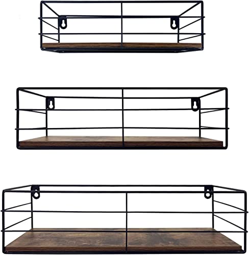 EYMPEU Wandregal 3er Set, Schweberegal mit rustikalem Holzbrett und...