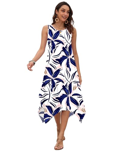 Image of AUSELILY Women's Summer Dresses Casual Sleeveless Midi Tank Beach Dress | Women's Asymmetrical Hem Sundress with Side Pockets, Great for Beach, Vacation & Daily Wear