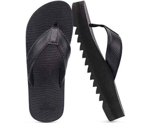 COFACE Mens Arch Support Flip Flops Yoga Mat Comfortable Thick Cushion Recovery Walking Thong Sandals Lightweight Beach Slippers