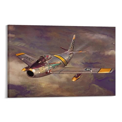 Avion militaire F86 tableau toile : déco murale WW2 61x91,4 cm
