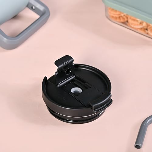 Image of Nestasia Replacment Lid for 1.2L Tumbler - Durable Hard Plastic Dual Flip Opening Lid with Separate Silicone-Sealed Straw Hole & Sip Opening | Leak Proof, Spill Proof & Dust Proof (Black)