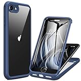 Miracase for iPhone SE Phone Case 3rd/2nd Generation 2022 2020 Full-Body with Built-in Glass Screen Protector, Heavy Duty 360° Protective Shockproof Bumper Cover for iPhone 8/SE, Blue