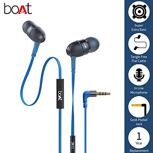 Image of Boat Bassheads 225 Wired in Ear Earphone with Mic(Blue, Carry Case)