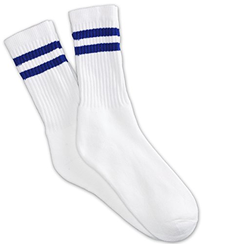 Impress'D Clothing 12 Pairs white unisex crew socks with two royal blue stripes classic retro old school2