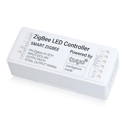 Regulador de Luz ZigBee,Dimmer ZigBee RGBCW Universal para RGB,Blanco Cálido y Frío,Tiras LED Multicolor,Interruptor Regulable Compatible Alexa/Google Assistant/SmartThings,Smart Life/Tuya APP Control