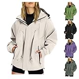 Lightweight Rain Jacket Women, Casual Outdoor Raincoats with Hooded, Breathable Zip Up Softshell Jackets with Pockets, for Spring Fall Winter