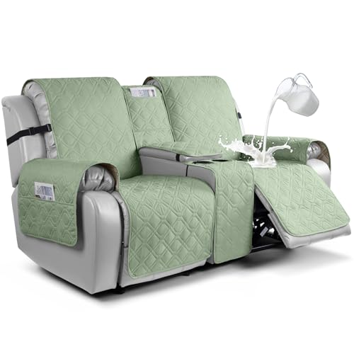 Image of VANSOFY Loveseat Recliner Cover with Console 100% Waterproof Sofa Slipcovers Non-Slip Reclining Couch Cover Split Sofa Covers Furniture Protector for Pets, Dogs(Light Green)