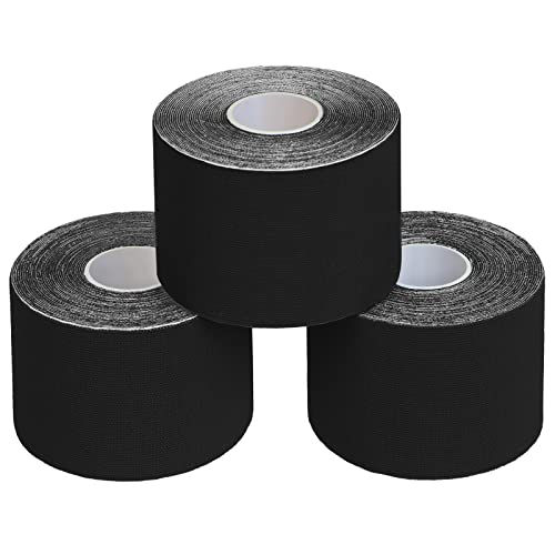 BB Sport 3 Rollos Cinta Kinesiología Tape Muchos Colores 5 m x 5 cm Cinta Muscular E- Book Ejemplos Aplicación, Color:negro