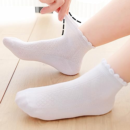 Looching 5 Pairs Toddler Baby Girls Mesh Thin Socks Summer Ruffle White Cotton Soft Low Cut Ankle Dress Socks for 2-8T Kids4