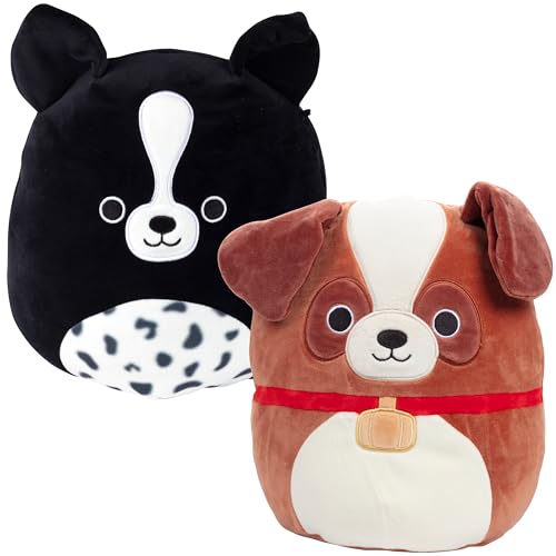 Squishmallows Chiots en Peluche de 25 cm Lot Économique de Deux Grands Chiens Moelleux