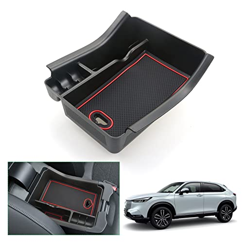 GAFAT Compatible con Honda HR-V 2022-2024 2025 Caja de Almacenamiento de Consola Central, HRV 2023 Organizador Apoyabrazos Bandeja Central Guantera, HRV 2023 Accesorios (Rojo)