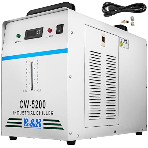 Enfriador de Agua Refrigerado Industrial 220V CW-5200DG para Tubo Láser de CO2 130/150W, Enfriador de Tubo Láser de Vidrio CO2 con Termostato Preciso, Tanque de Enfriamiento de 6L 1400W(CW-5200)