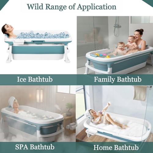 Image of Large bathtub for adults 6 Feet Foldable bath tub for bathroom with Temperature Meter and bath pillow 148Lx62Wx50H CM Hot and ice bath tub spa for home Portable Free standing adult bathtubs