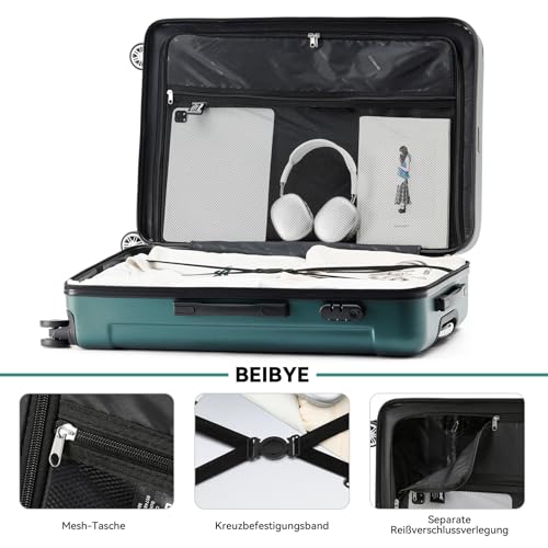 BEIBYE Hartschalenkoffer XL 76 cm – großer Reisekoffer, leicht, robust, ABS, 360° Doppelrollen, Zahlenschloss, Dunkelgrün 5