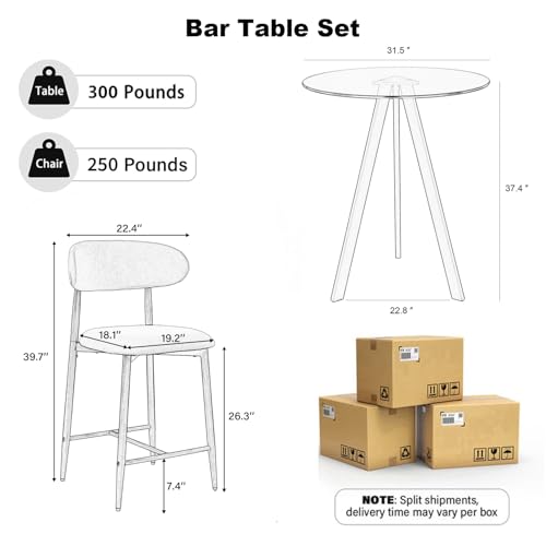 Image of 5-Piece Bar Table Set with 4 Bar Stools, 31.5 inch Round Pub Table and Fabric Upholstered Counter Height Stools with Wood-Grain Metal Legs, for Small Spaces, Apartments, and Bistros