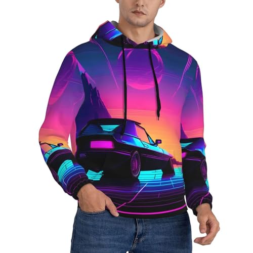 Sweat à capuche noir homme Retrowave XXL imprimé pour un look casual
