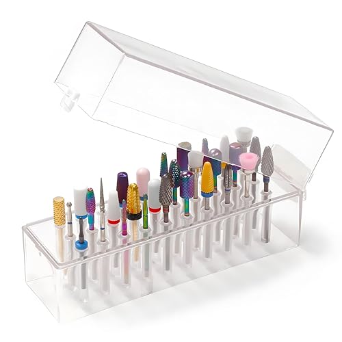 FILFEEL Nail Drill Bits Bit Holder, Stand Professional 30 Hole Nail Drill Bits Display Organizer Container Box