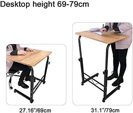 reakoo Laptop Table for Sofa, Adjustable Height Desk Table Workstation 60 * 40cm, Portable Overbed Mobile Computer Table with Wheeled & Metal Frame for Home, Office, Study (Beige)