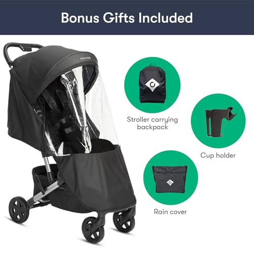 Colugo Compact Stroller - One Hand Fold Lightweight Stroller, Travel Stroller, Toddler Stroller, Airplane Stroller, Foldable Stroller with Rain Cover, Backpack and Cup Holder (Black)