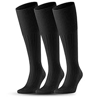 HiFEN® 3 Pairs Mens 100% Soft Cotton Ribbed Knee High Socks - Comfortable, Durable, and Stylish. Perfect for Casual and Formal Wear (6-11 Uk)