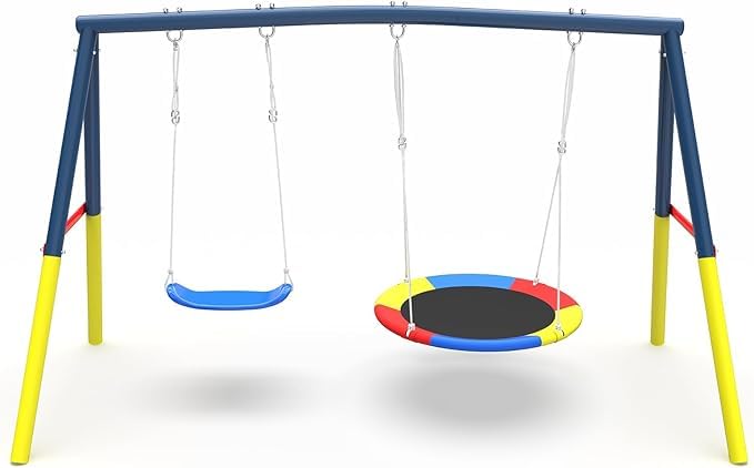 Swing Set for Backyard, 440lbs Swing Set with Heavy-Duty A-Frame Metal Outdoor Swing Stand