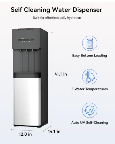 Image of Self-Cleaning Bottom Load Water Cooler Dispenser for 5 Gallon Bottle, Black