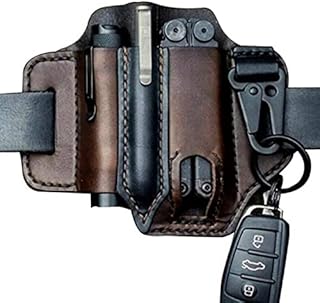 WallDecalsAndArt Multitool Sheath for Belt, Leather EDC Pocket Organizer for Men, Leatherman Sheath with Pen Holder, Key Fob, Flashlight Sheath, EDC Leather Pouch (Brown) (Tool-1)