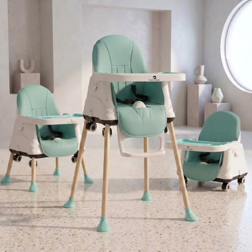 Image of StarAndDaisy High Chair for Baby /Baby Feeding Chair for 0 to 5 Years with 4 in-1 Multifunctions /High Chair with Wheels,Height Adjustable, Detachable Tray & 3-Point Safety Belt - Green