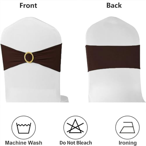 Image of Brown Chair Sashes 50 Pack with Gold Buckle Slider, Spandex Chairs Bands Bows for Wedding Party Birthday Banquet Decor