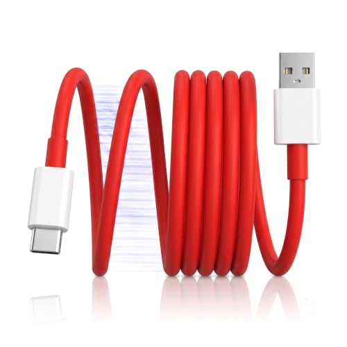 Image of USB-A to Type-C Fast Charging Cable, 1 Meter Red USB-C Charger Cord with 480Mbps Data Sync, Compatible with Oppo, Realme, OnePlus, Vivo, Xiaomi & Android USB Type-C Devices, Free Cable Protector