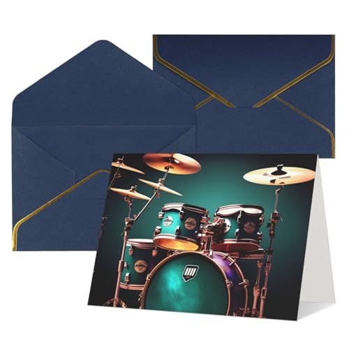 Longzehao Grußkarten für alle Anlässe, coole Schlagzeug-Druck, innen blanko, mit