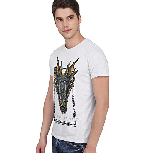 Image of Free Authority House of Dragon Printed Regular Fit Grey Cotton Men's T-Shirt