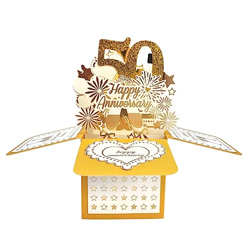 YiKaLus Funny 50th Wedding Anniversary Pop Up Card for Husband Wife,Great 3D 50 Years Together Gift for Her Him,Happy 50 Anniversary Card for Parents,Best Fifty Years Married Gift Idea for Couple