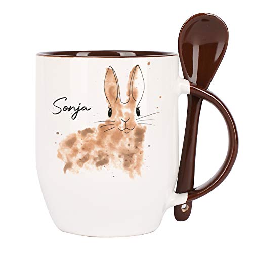 Herz & Heim® Ostergeschenk Löffel-Tasse mit Wunschname Osterhase Watercolour