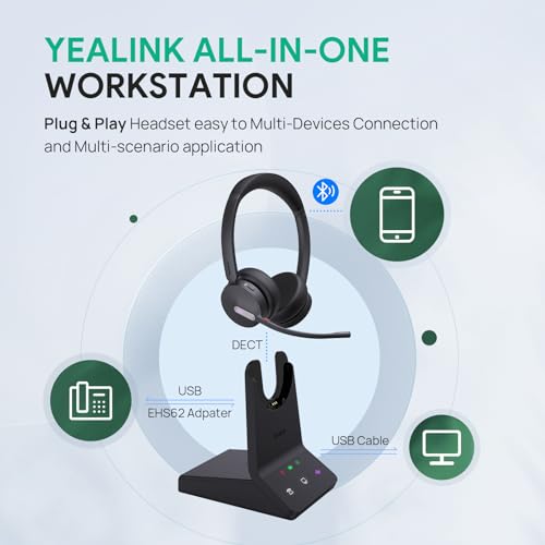 Yealink WH64 DECT & Bluetooth Dual Teams Wireless Headset, 606 ft Range On Ear Work Headphones with 3X Noise Cancelling Mic, 32H Talk Time, Ringer, Office Headsets for Desk IP Phone, PC,Cellphone by Yealink - Image 3