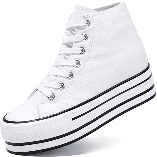 Image of REFRASE LIFE Womens Platform Sneakers with Wedge 3 Inches Height Boost Hidden Heel Shoes, Casual Height Increase Walking Fashion Shoes for Women and Girls