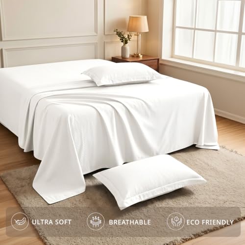 Image of LANE LINEN 400TC 100% Cotton Micro Check King Size Bedsheet - White | OEKO-Tex Certified, 108 x 108 Inch, Fits King & Double Size Bed, Breathable & Wrinkle-Free, Includes 2 Pillow Covers