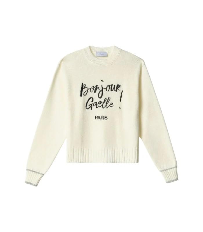 Gaëlle Paris Maglione in Maglia con Scritta Bonjour Giselle, Crema, Cotone, Casual Chic TG-XS/0
