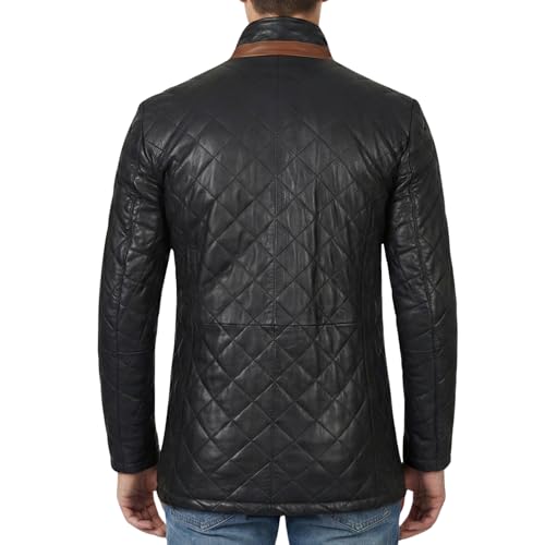Image of Decrum Car Coat Style Mens Leather Jacket - Real Lambskin Long Leather Jackets for Men