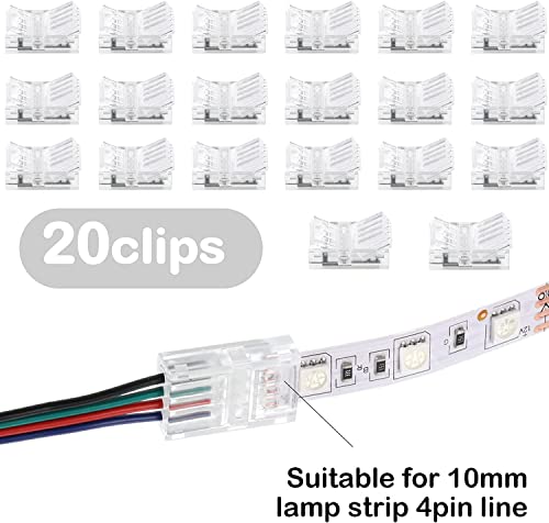 RUNCCI-YUN Pack of 20 LED Connectors, 4 Pin 10mm, Solderless, Gapless, for Unwired Gapless Track Lighting 5V 12V 24V SMD 5050 - Image 2