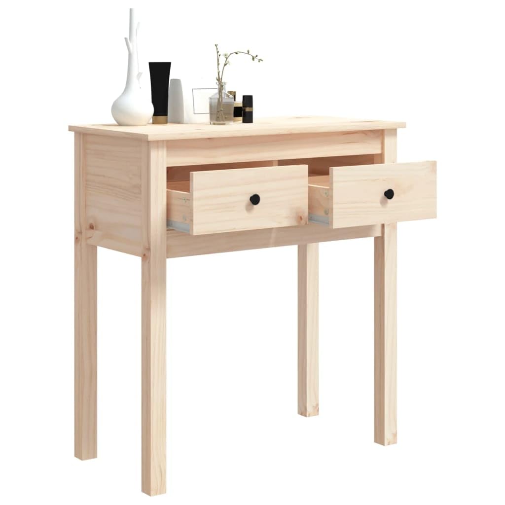 Tavolo consolle in legno di pino massiccio, 70 x 35 x 75 cm, con 2 cassetti, per soggiorno, camera da letto, corridoio e ufficio