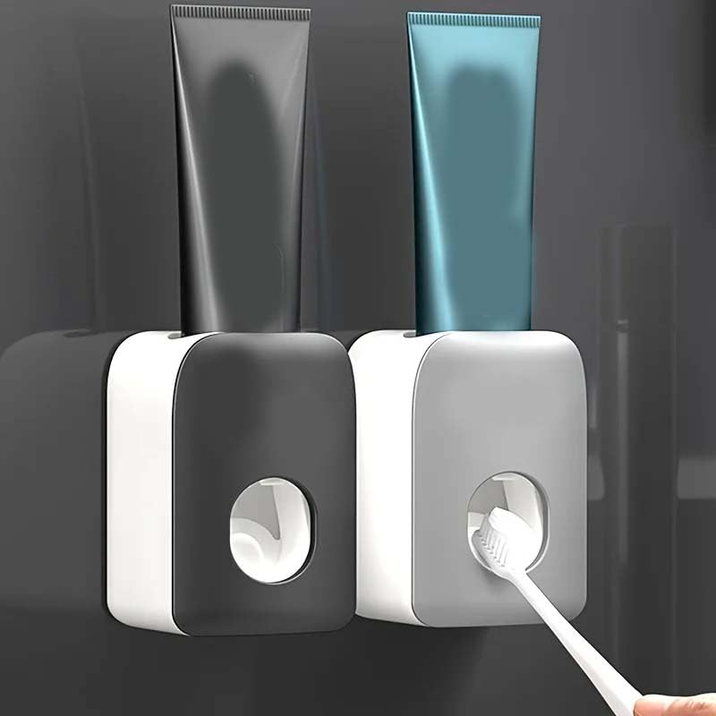 Plastic Automatic Toothpaste Squeezer Dispenser For Kids & Family Shower, Is Wall Mount Bathroom Accessories Self Adhesive Toothbrush Storage Stand For Bathroom,Punch-Free -1 Multi