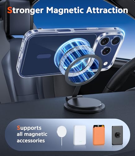 Image of FNTCASE for iPhone 17 Pro-Max Case: Clear Magnetic Phone Cases with Screen Protector Compatible with Magsafe Slim Anti Yellowing Rugged Shockproof Protective Transparent Cell Cover (B-A Blue)