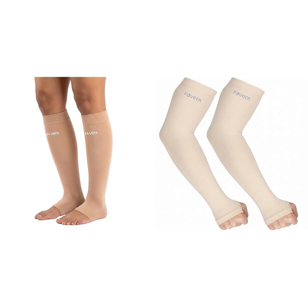 FOVERA Varicose Vein Compression Stockings (Below Knee) – Medical Grade Class 2 (23–32 mmHg) Seaml | FOVERA UV Sun Protection Arm Sleeves with Thumb Loop for Men & Women – UPF 50+ Cooling Hand Cover-image-36