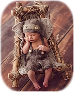 Vemonllas Newborn Photography Props Outfit Girl Boy Baby Photo Props Handmade Knit Hat Bonnet & Suspender Pants Costumes