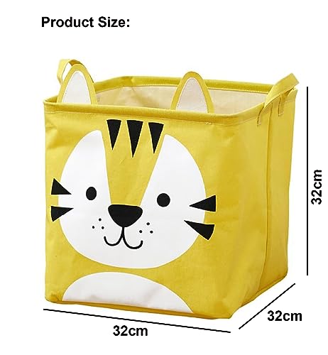 Image of House of Quirk Cotton Collapsible Square Storage Baskets Cute Kids Toys Storage Organiser For Laundry Basket Organizer Home, Bedroom, Dorm, Clothes (Yellow)