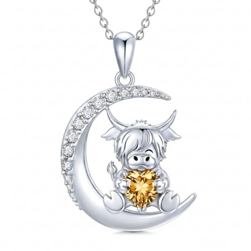 Image of PROESS Animal Birthstone Necklace 925 Sterling Silver Otter /Axolotl /Hippo /Elephant /Dachshund /Monkey /Red Panda Pendant Necklace Animal Birthstone Jewelry Gifts for Women
