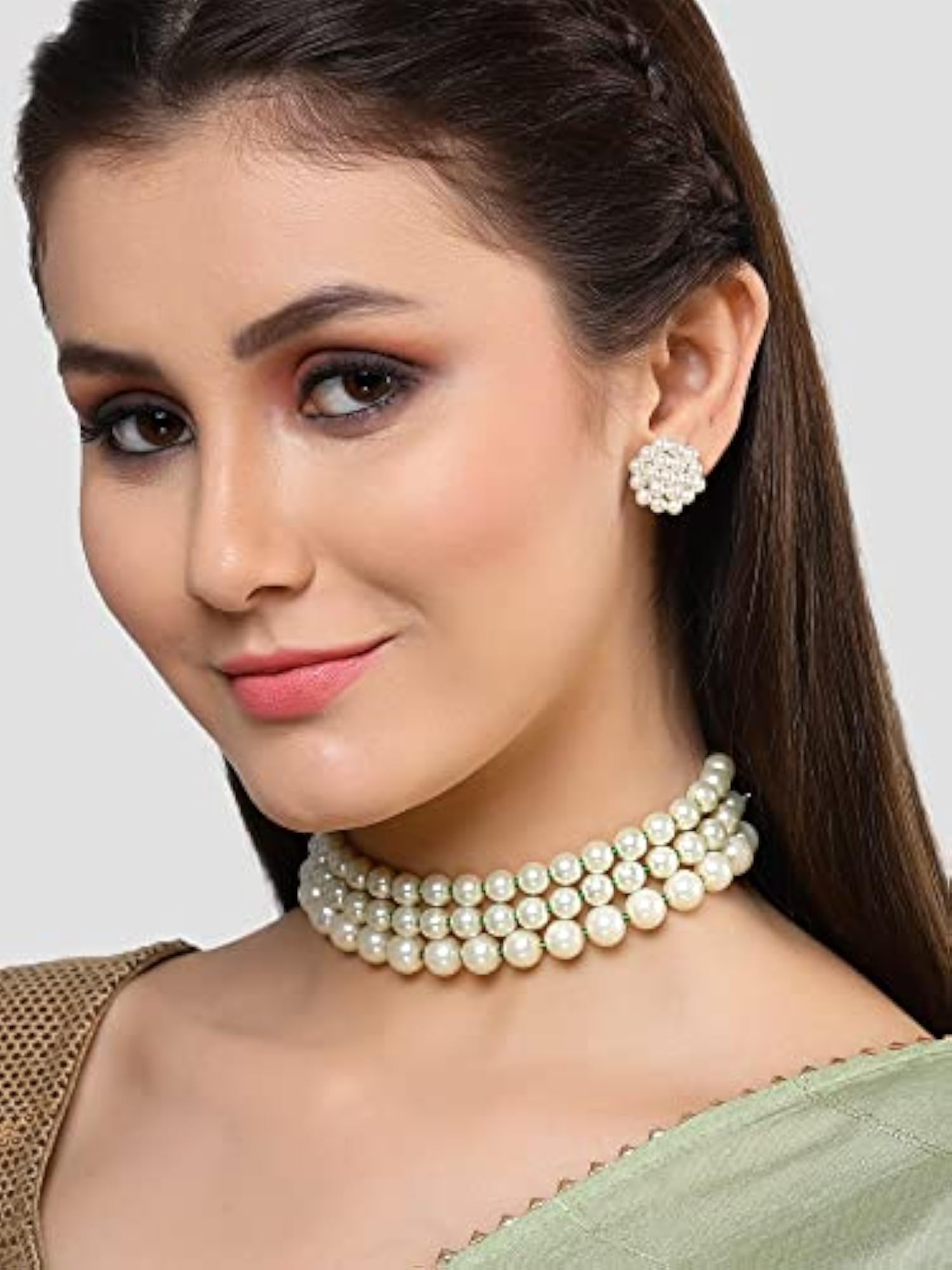 Women's Pearl Multilayer Beaded Choker Necklace Set