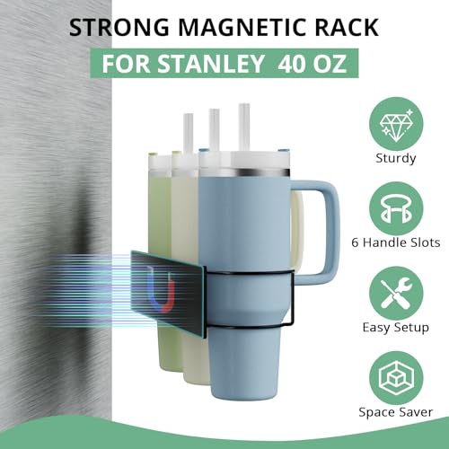 Magnetic Stanley Cup Holder for Refrigerator, Water Bottle Organizer for Stanley 40 oz with Tumbler Lid Organizer, Kitch - Additional View